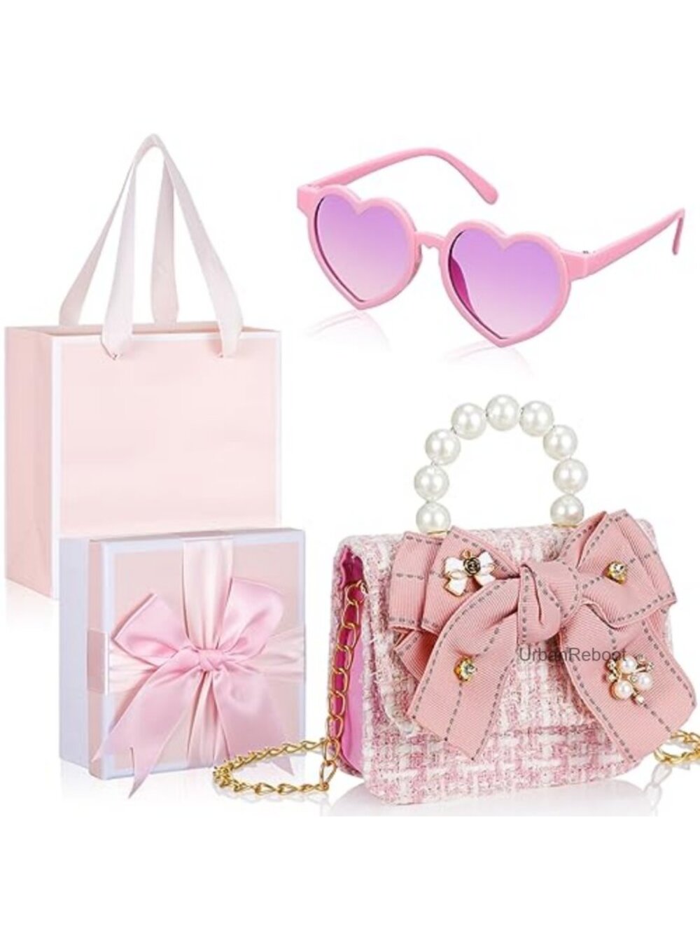 Girls Bowknot Crossbody Purse with Heart Sunglasses Gift Box Set